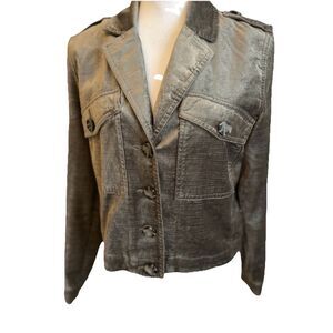 CAbi Tuesday‎ Topper Gray Crushed Velvet Lightweight Artsy Jacket Side small EUC